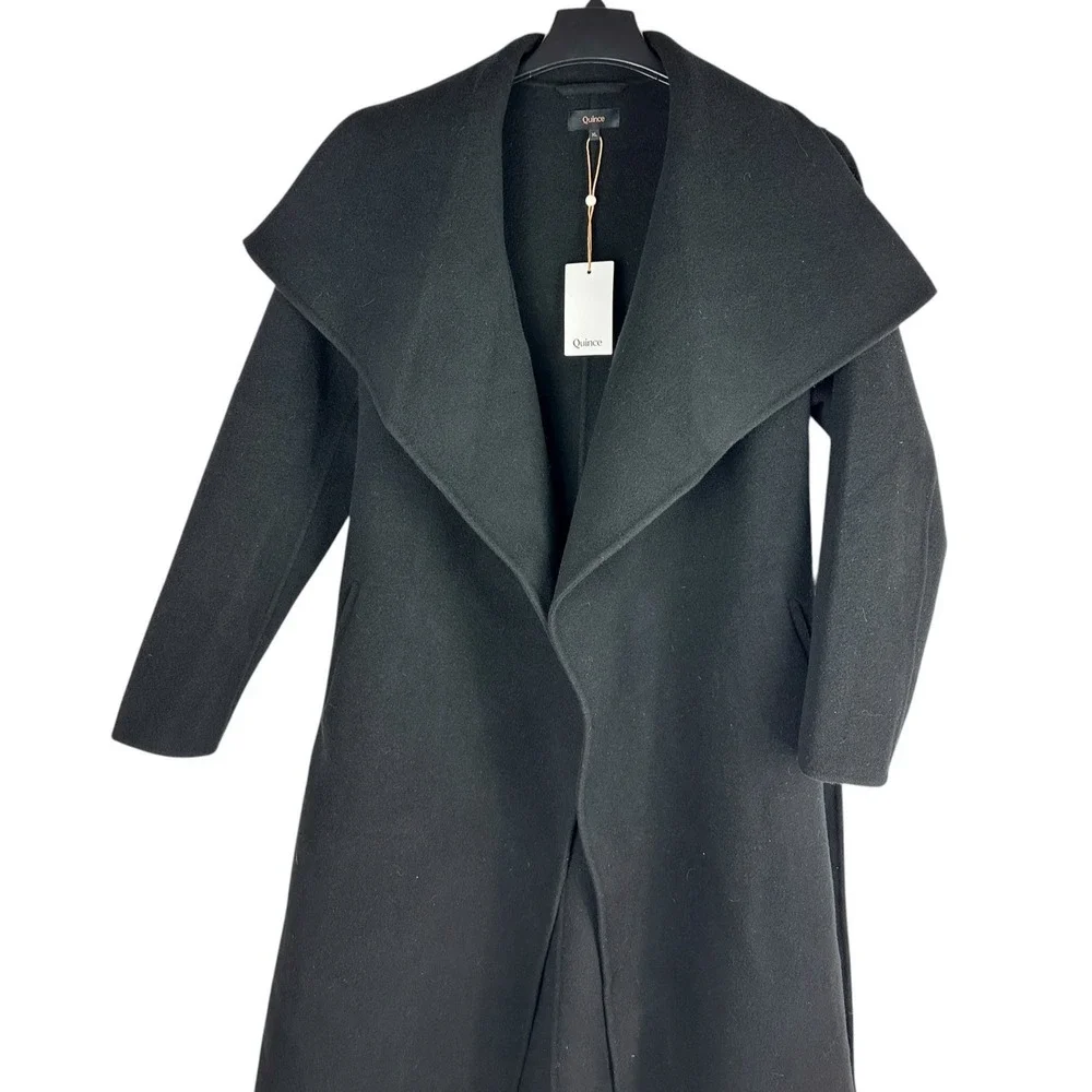 NWT Quince Double Faced Merino Wool Draped Collar Wrap Coat Long Tie Women's XL - Picture 3 of 16